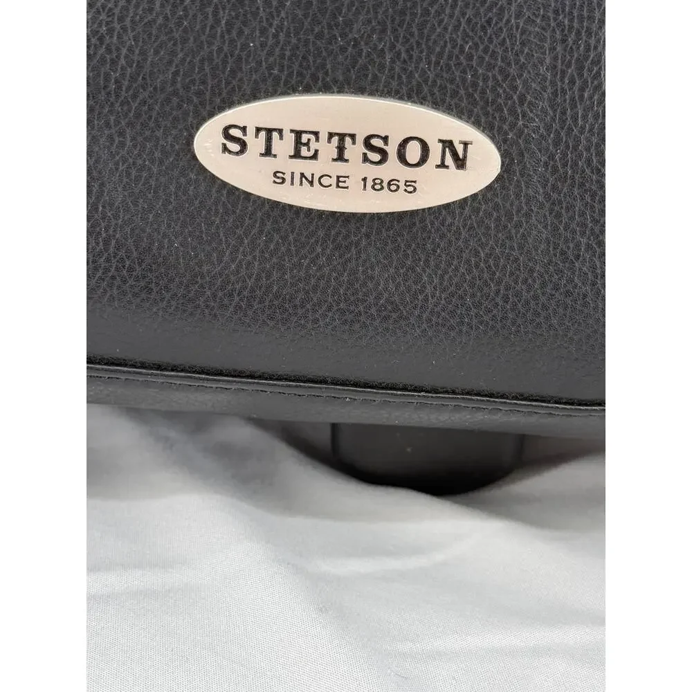 Stetson Black Rolling Leather Laptop Briefcase Carry On Travel Bag Style 85032